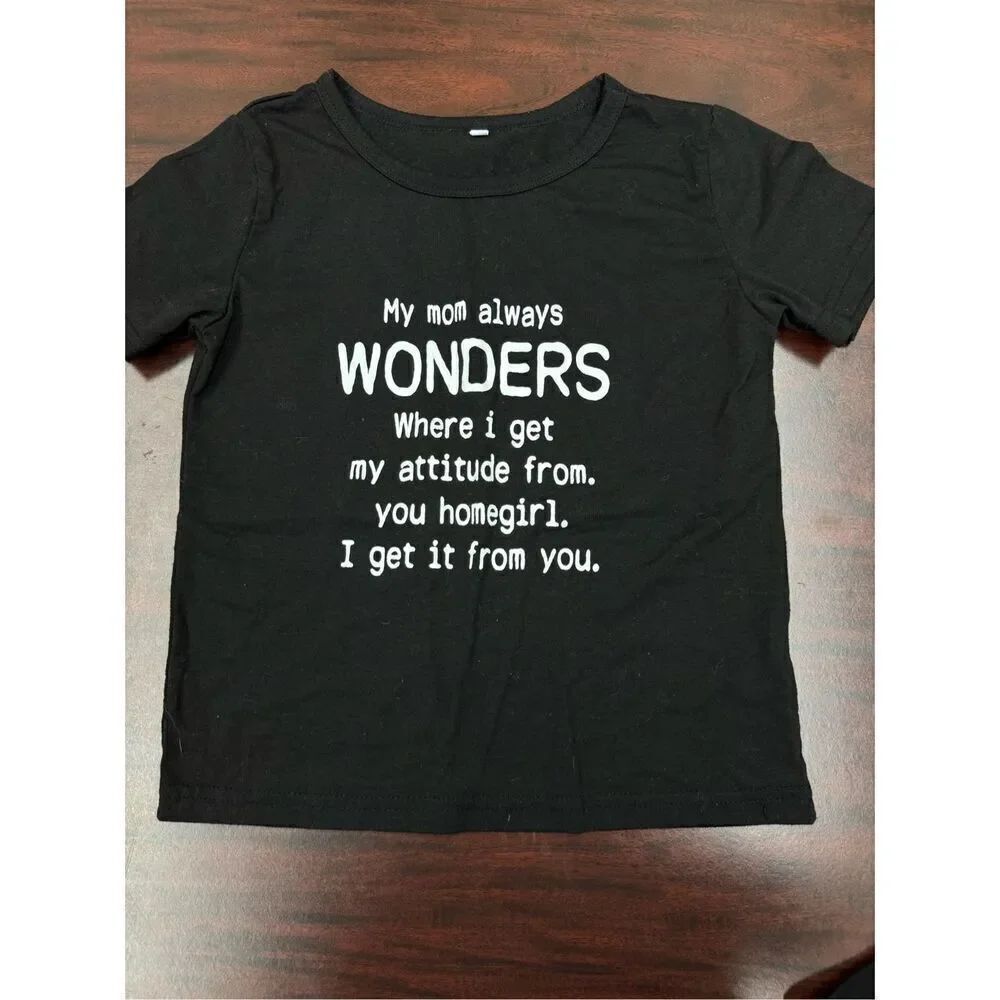 SHEINβKids Black Short Sleeve Attitude TeeβShirt